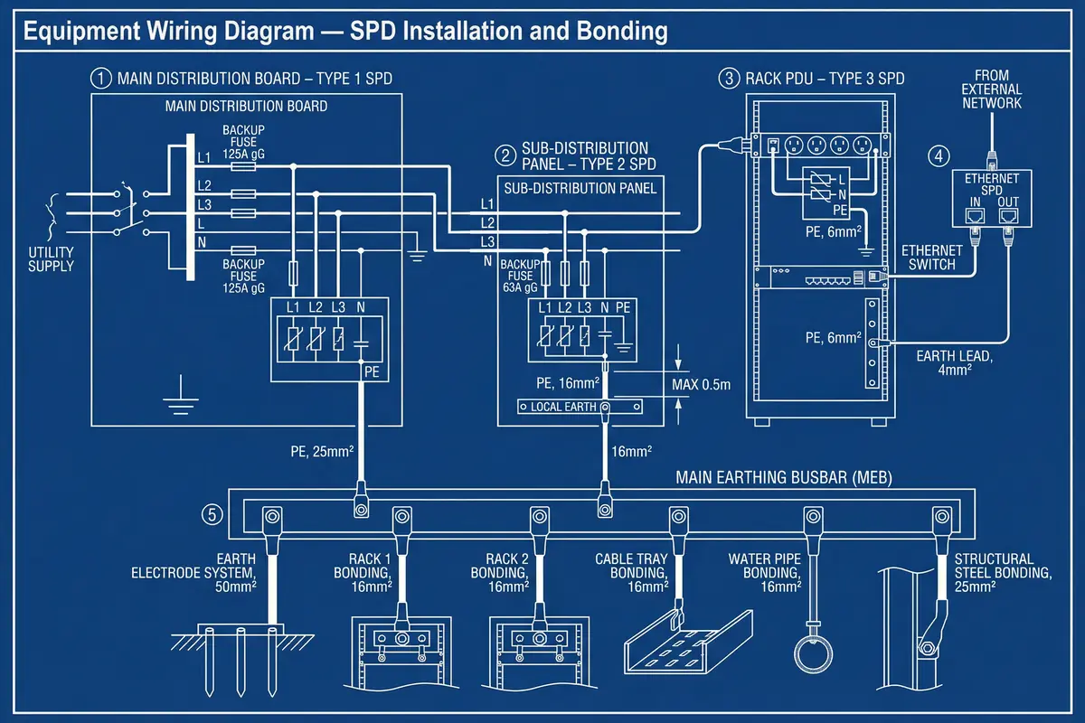 Equipment Wiring Diagram — SPD Installation and Bonding