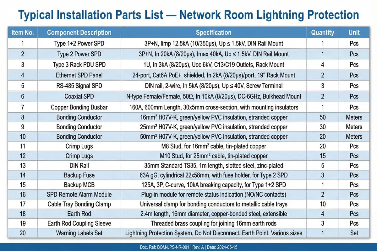 Typical Installation Parts List